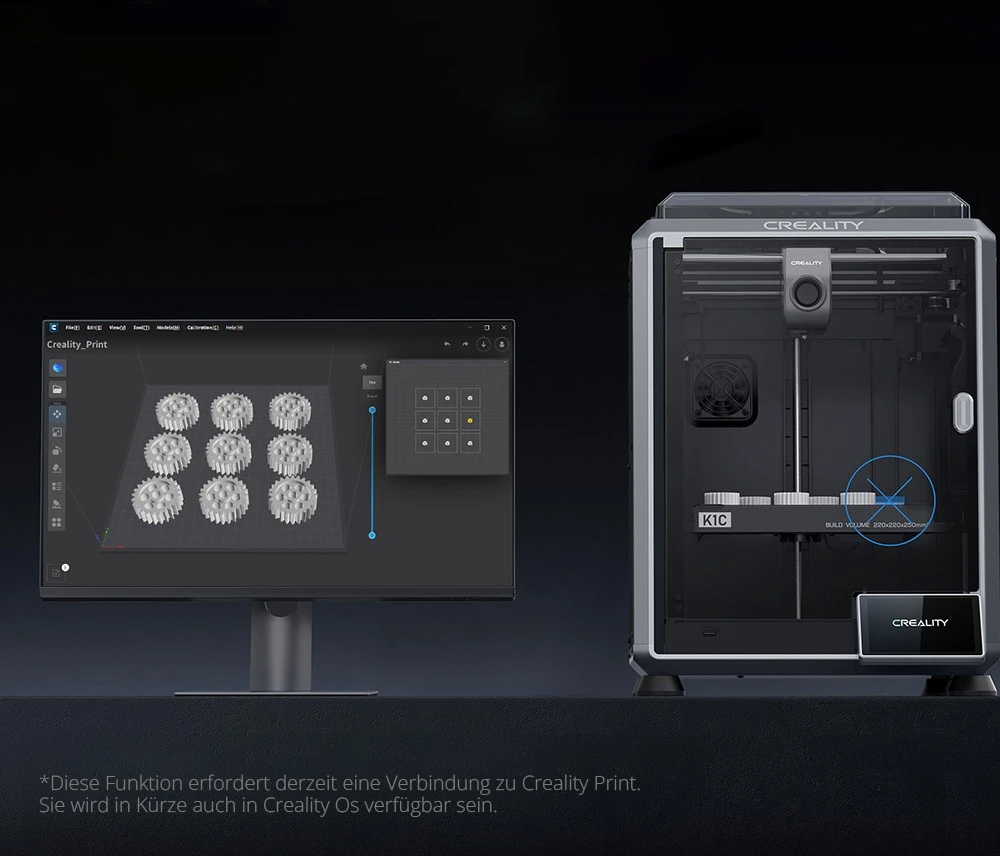 Creality K1C 3D-Drucker, 600 mm/s H&ouml;chstgeschwindigkeit, KI-Kamera, Schnellwechseld&uuml;se, Ganzmetall-Extruder, druckt Kohlefaser, Luftfilter und Lautlosmodus