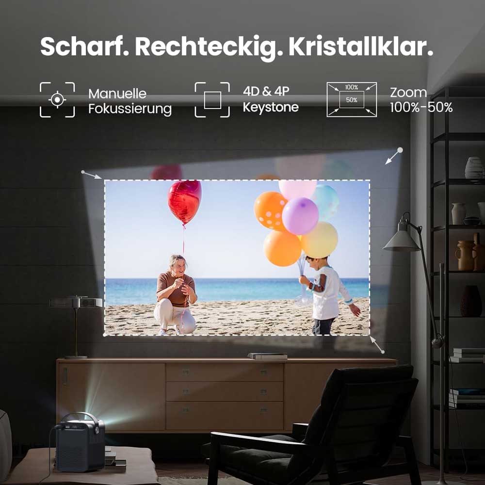 [Netflix- und Android TV-zertifiziert]  ETOE D2 Pro Projektor, Native 1080P, Android TV 11.0, 200 ANSI, Anlogic S905, 2 GB/8 GB, Trapezkorrektur