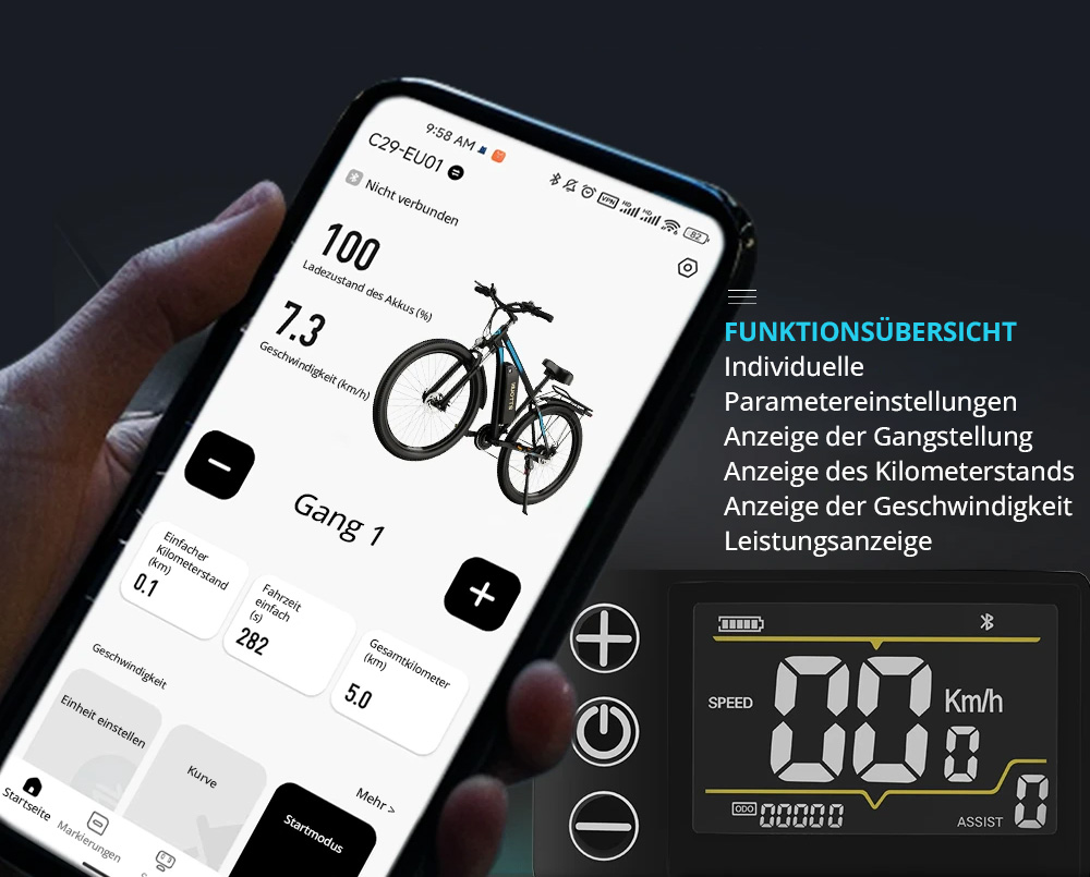 DUOTTS C29 Elektrofahrrad, 750W, Mountainbike, 2x48V, 15Ah Akkus, 50 km Reichweite, 50 km/h Höchstgeschwindigkeit, Shimano 21-Gang-Getriebe