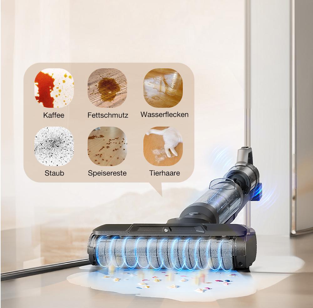 JIMMY PW11 Pro Max 5-in-1 kabelloser Staubsauger und Waschmaschine, 460 W Leistung, doppelte Reinigung mit zwei B&uuml;rstenrollen, schnelles Trocknen mit Hei&szlig;luft, LED-Display, 180&deg; flaches Design, Silber-Schwarz - EU-Stecker
