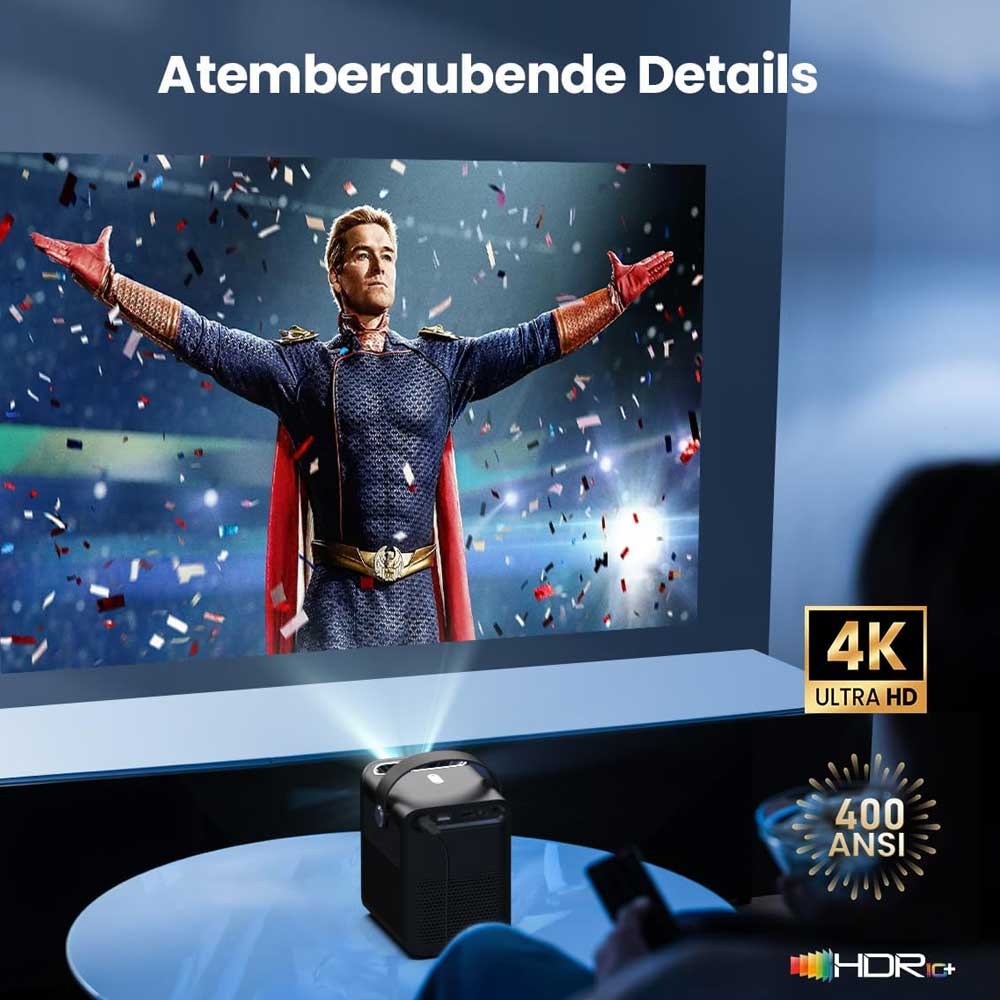 [Netflix- und Android TV-zertifiziert]  ETOE D2 Pro Projektor, Native 1080P, Android TV 11.0, 200 ANSI, Anlogic S905, 2 GB/8 GB, Trapezkorrektur