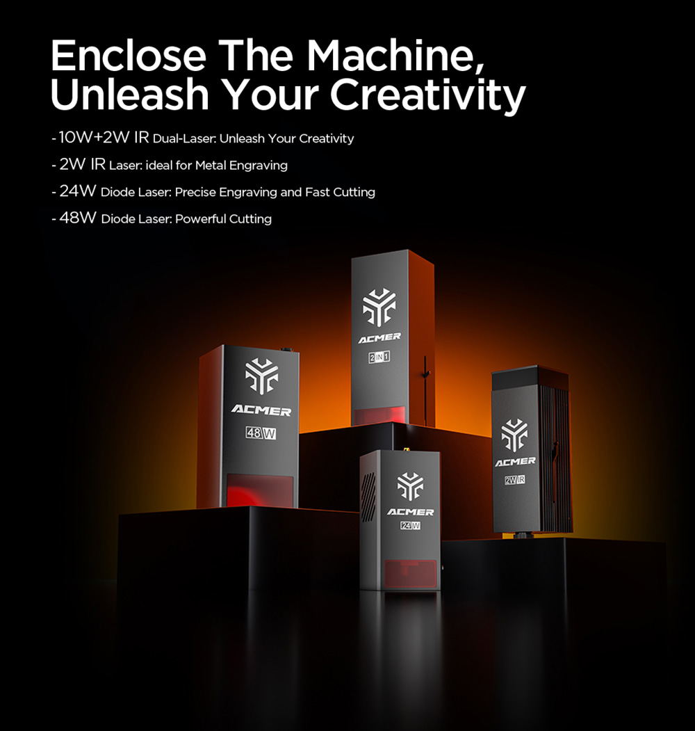 ACMER P3 Enclosed Dual Laser Engraver, 10W Diode & 2W IR, 400*390mm, Built-in Air Assist, 48000mm/min Engraving Speed, 0.01mm Precision, CoreXY, Laser Safety Class 1