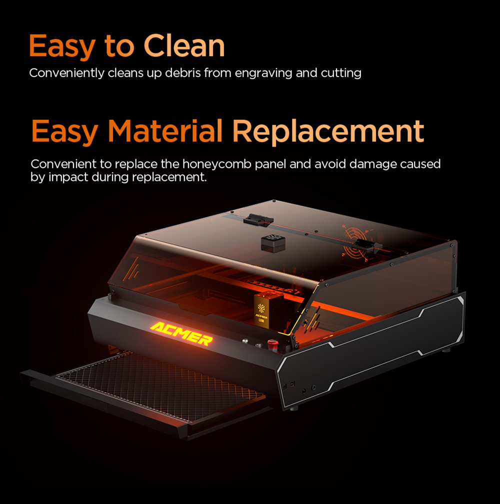 Graveur laser fermé à diode ACMER P3 48 W, 400 x 390 mm, assistance pneumatique intégrée, vitesse de gravure de 48 000 mm/min, précision de 0,01 mm, CoreXY, classe de sécurité laser 1