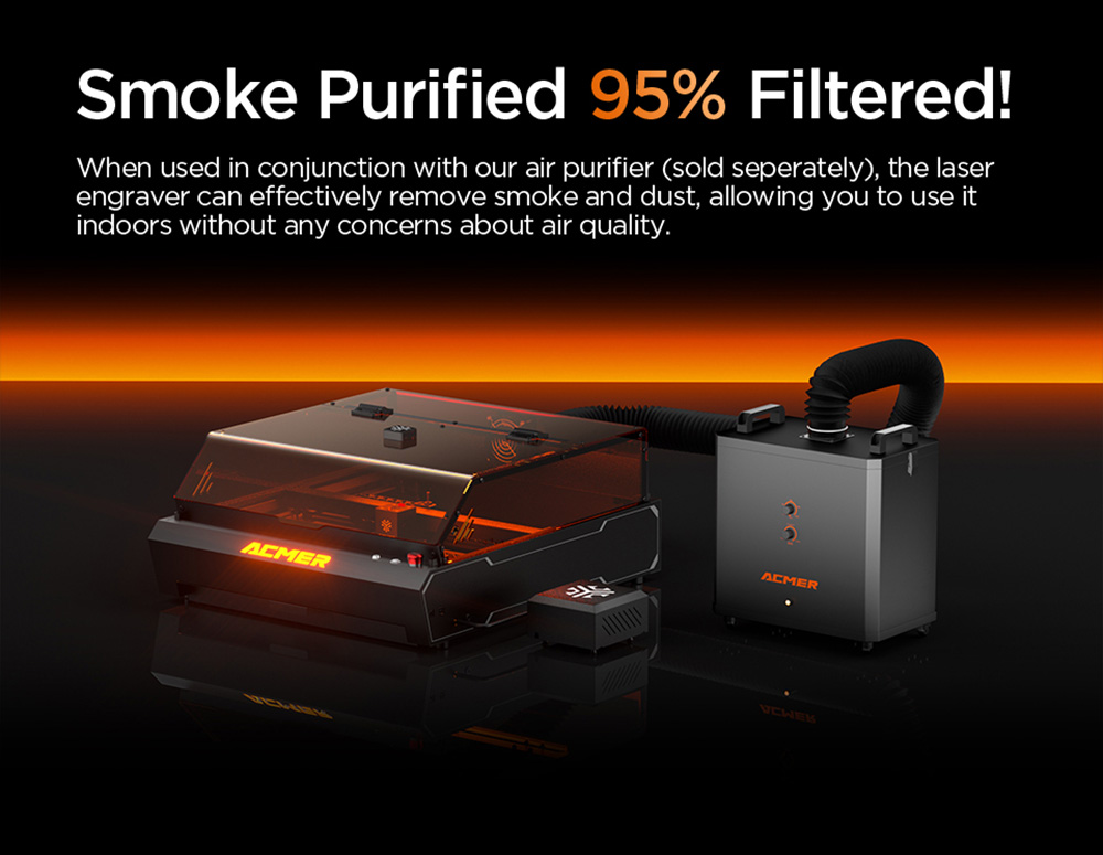 Graveur laser fermé à diode ACMER P3 48 W, 400 x 390 mm, assistance pneumatique intégrée, vitesse de gravure de 48 000 mm/min, précision de 0,01 mm, CoreXY, classe de sécurité laser 1