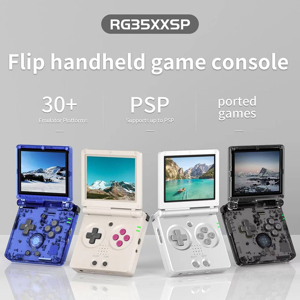 ANBERNIC RG35XXSP Flipped-Spielekonsole, 3,5-Zoll-IPS-Bildschirm, 64 GB TF-Karte mit &uuml;ber 5000 Spielen, Hall-Magnetschalter &ndash; Transparentes Schwarz