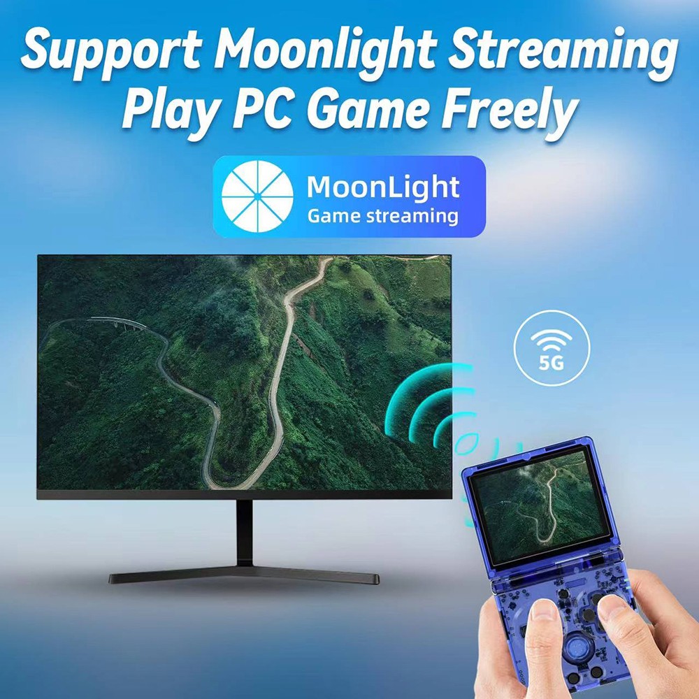 ANBERNIC RG35XXSP Flipped-Spielekonsole, 3,5-Zoll-IPS-Bildschirm, 64 GB TF-Karte mit &uuml;ber 5000 Spielen, Hall-Magnetschalter &ndash; Transparentes Schwarz