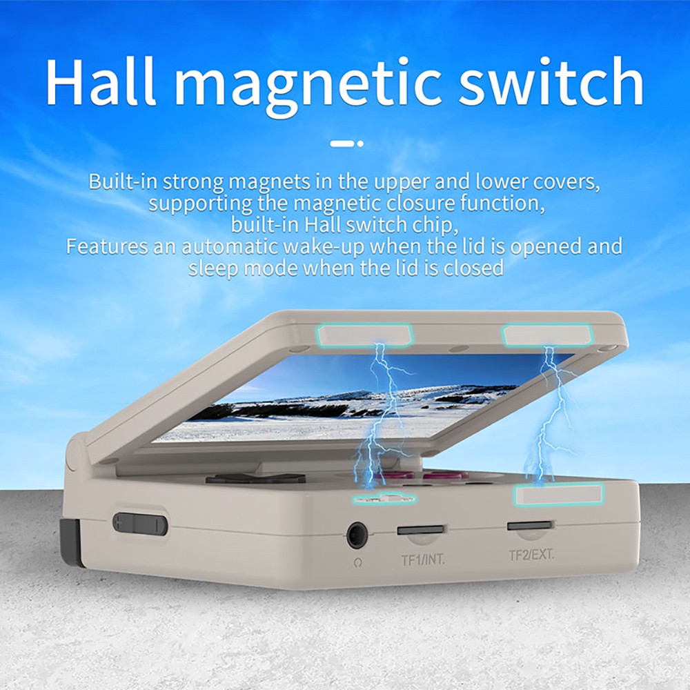 ANBERNIC RG35XXSP Flipped-Spielekonsole, 3,5-Zoll-IPS-Bildschirm, 64 GB TF-Karte mit &uuml;ber 5000 Spielen, Hall-Magnetschalter &ndash; Transparentes Schwarz