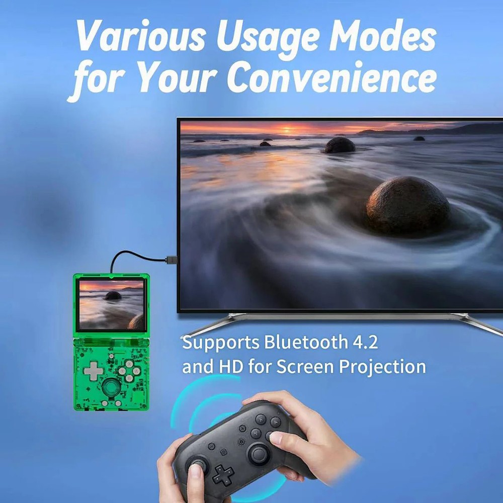 ANBERNIC RG35XXSP Flip Game Console, 64GB + 128GB with 10000 Games, 30+Emulators, 3.5inch IPS Screen, HDMI Out,  Multimedia Apps, 8H Autonomy, 5G Wifi Bluetooth, Hall Magnetic Switch, Moonlight Streaming - Transparent White