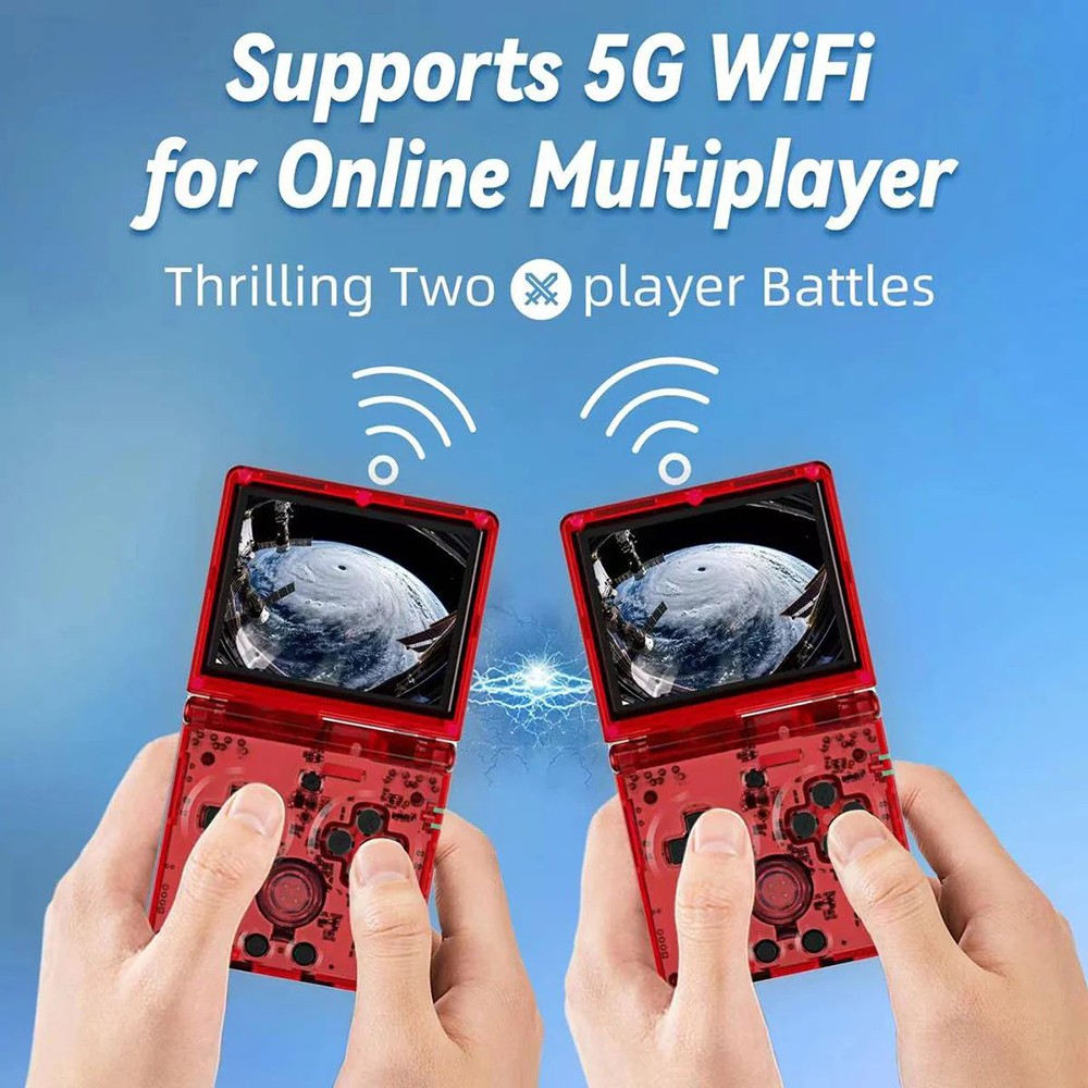 ANBERNIC RG35XXSP Flip Game Console, 64GB + 128GB with 10000 Games, 30+Emulators, 3.5inch IPS Screen, HDMI Out,  Multimedia Apps, 8H Autonomy, 5G Wifi Bluetooth, Hall Magnetic Switch, Moonlight Streaming - Transparent White