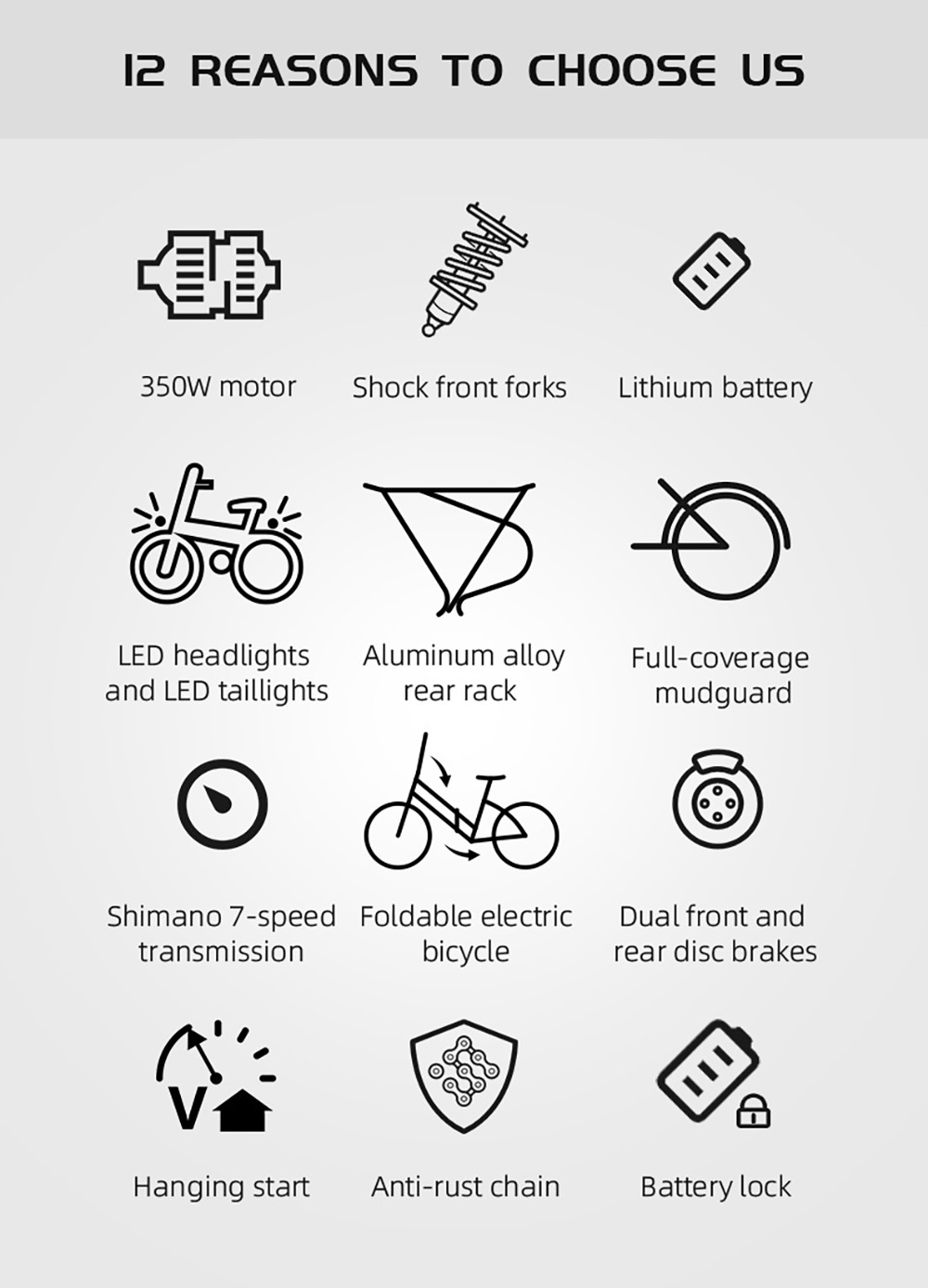 AVAKA K300 Skladací elektrický bicykel, 350W motor, 36V 16Ah batéria, 20*3.0 palcové pneumatiky, max. rýchlosť 31 km/h, dojazd 100 km, predné a zadné kotúčové brzdy, LCD displej, 7-stupňová prevodovka SHIMANO - čierna