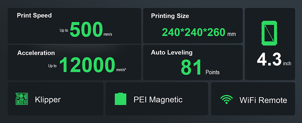 3D tlačiareň Artillery Sidewinder X4 Pro, 240*240*260 mm, rýchlosť tlače 500 mm/s, lineárna lišta v osi X Y, priamy pohon extrudéra, 81 bodov automatického vyrovnávania, dvojitá ťahacia tyč, automatické čistenie dýzy