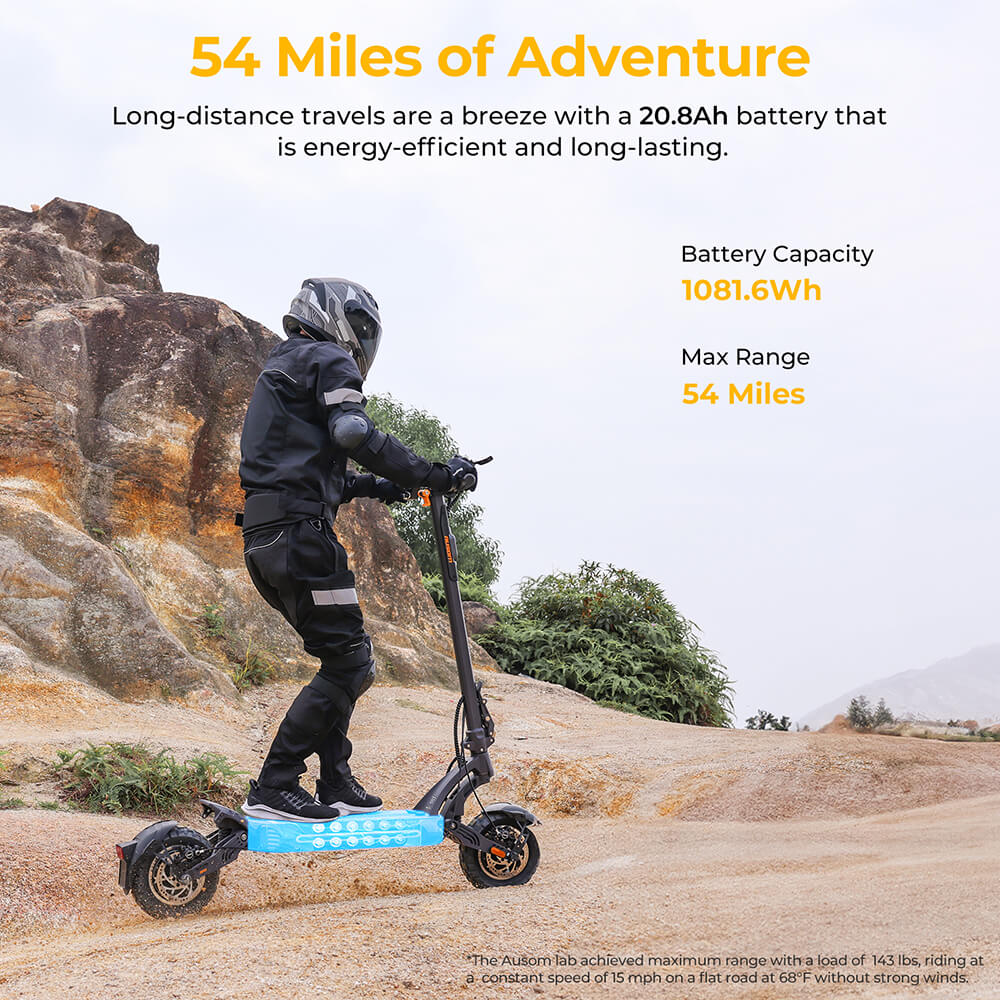 Ausom Gallop SR1 Electric Scooter 52V 20.8Ah with NFC Lock, Dual 1000W Motors, 41mph Max Speed, 54-Mile Range, E-ABS & Hydraulic Disc Brakes