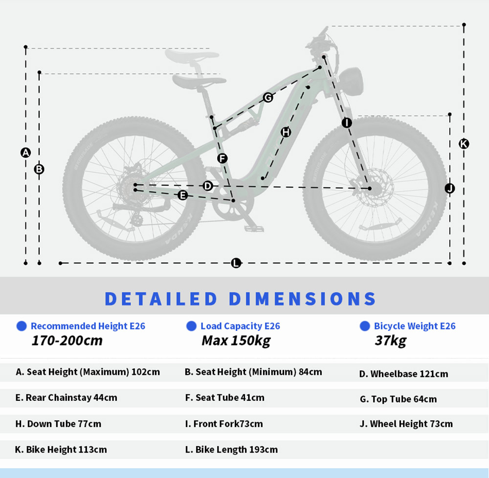 Elektrobicykel DUOTTS E26, 750W motor, 48V 20Ah batéria, 26*4,0 palcové pneumatiky, max. rýchlosť 55 km/h, max. rýchlosť 120 km, hydraulické kotúčové brzdy, predné a zadné odpruženie, Shimano 8 rýchlostí - modrofialový