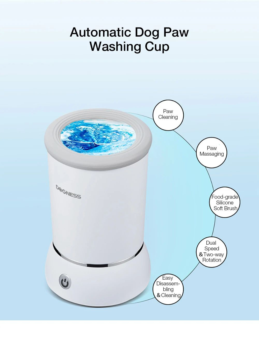 Dogness Pet Paws Washer Cup with Soft Silicone Bristles, Foot Washing for Puppy Cat - White