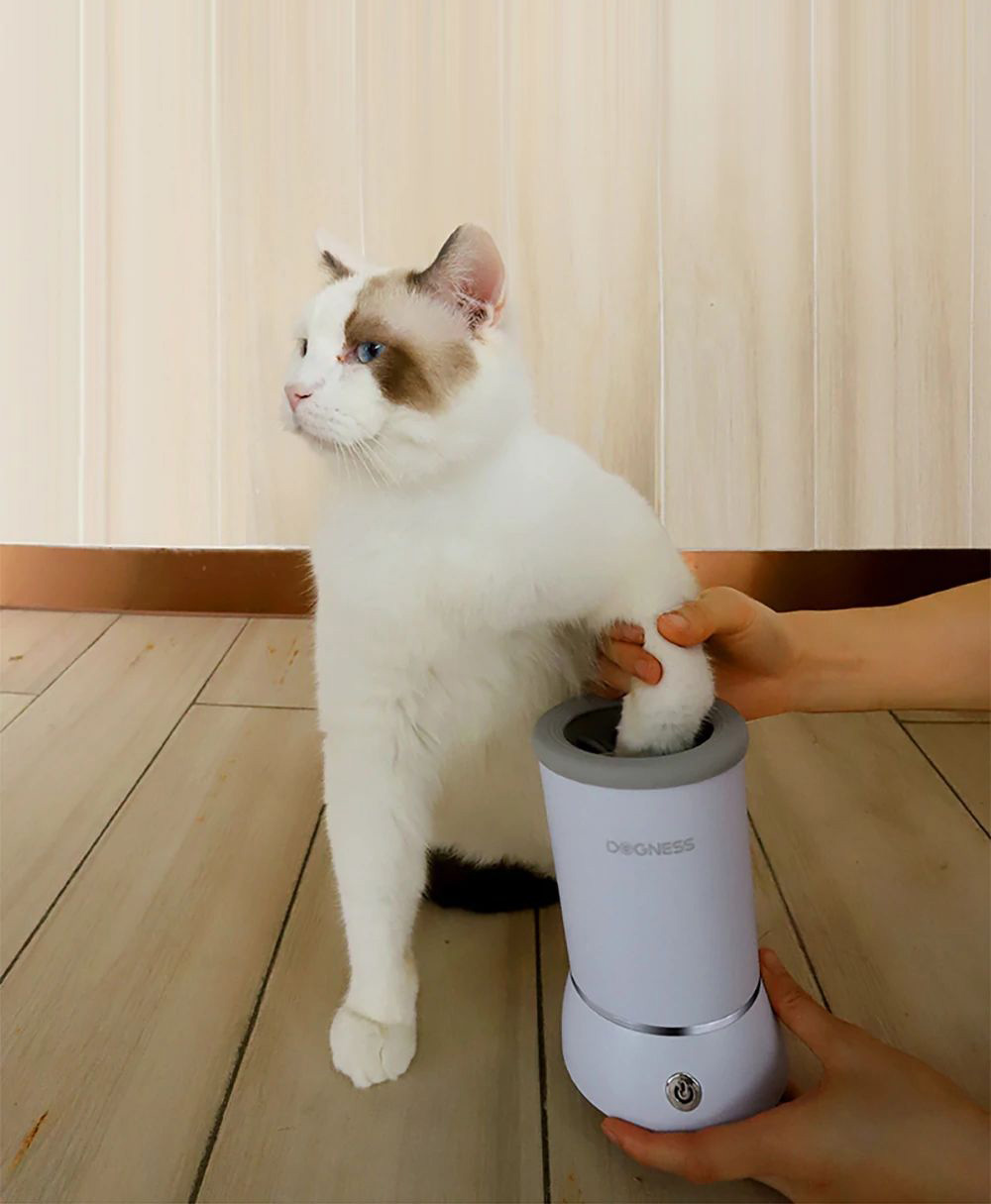 Dogness Pet Paws Washer Cup with Soft Silicone Bristles, Foot Washing for Puppy Cat - White