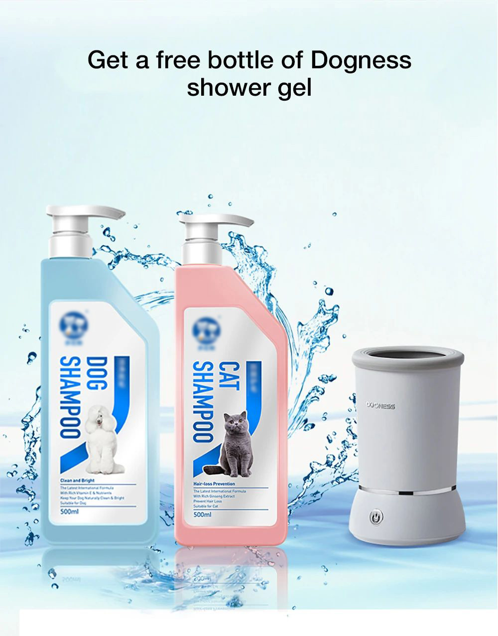 Dogness Pet Paws Washer Cup with Soft Silicone Bristles, Foot Washing for Puppy Cat - White