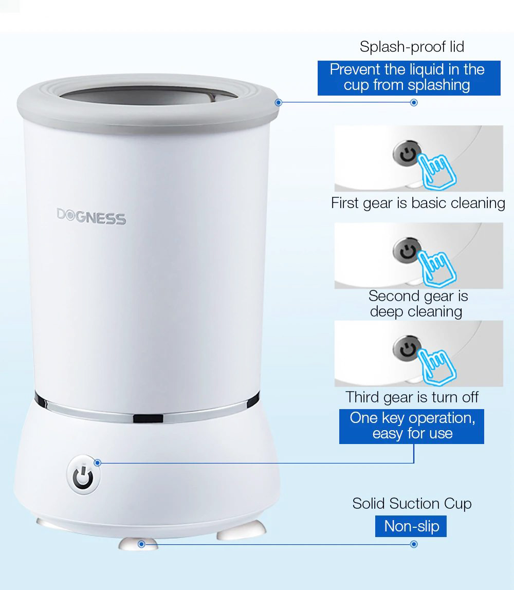 Dogness Pet Paws Washer Cup with Soft Silicone Bristles, Foot Washing for Puppy Cat - White