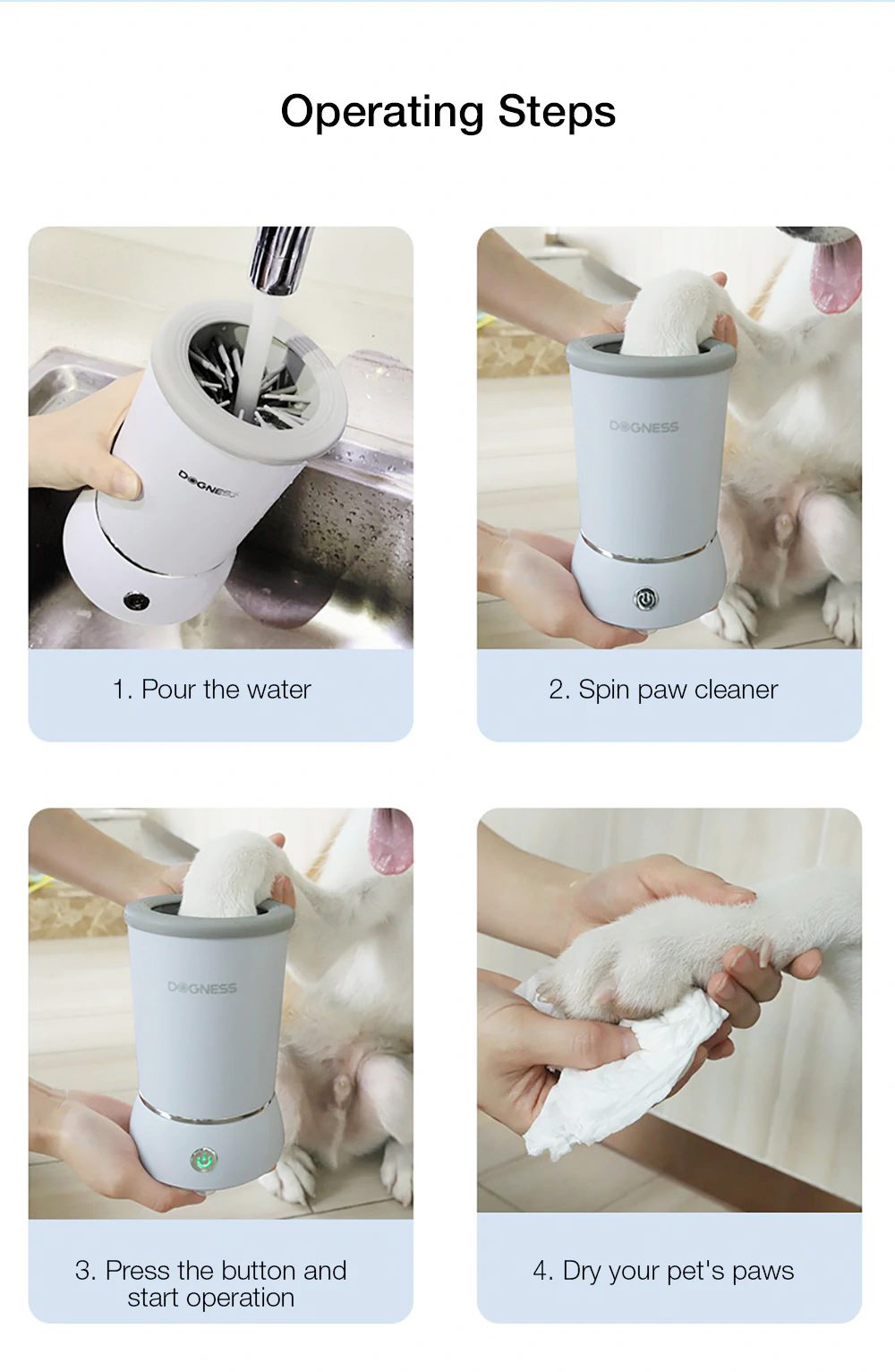 Dogness Pet Paws Washer Cup with Soft Silicone Bristles, Foot Washing for Puppy Cat - White