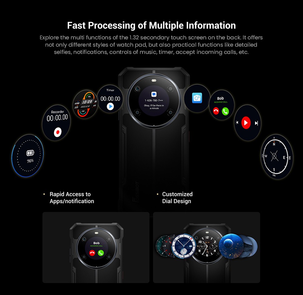 Odolný telefón FOSSiBOT F109 5G, s dvojitým displejom, 6.475-palcovou obrazovkou, 8 GB RAM+256 GB ROM, 50 Mpx fotoaparát s umelou inteligenciou, batéria 10600 mAh, OS Android 14, NFC