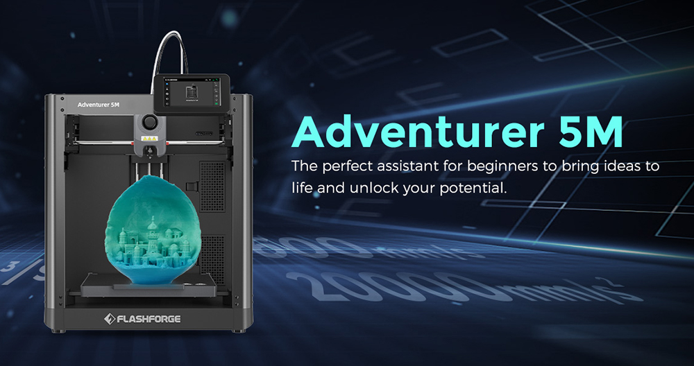 Flashforge Adventurer 5M 3D Printer, Auto Leveling, 600mm/s Max Sprinting Speed, Filament Runout Reminder, Power Loss Recovery, 4.3-inch LCD Touchscreen, WiFi Connection, 220x220x220mm