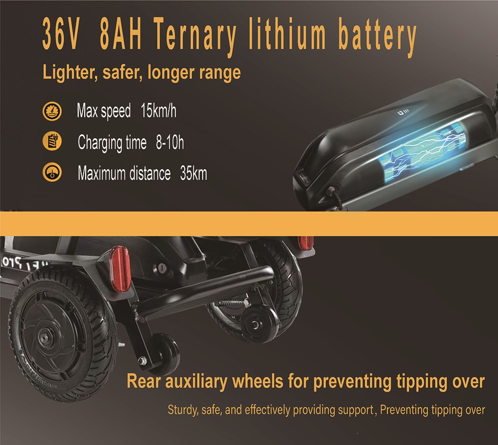Freejoyer F7 Pro Elektroroller mit vier R&auml;dern und Sitz, 300-W-Motor, 36-V-13-Ah-Akku, 15 km/h H&ouml;chstgeschwindigkeit, 35 km maximale Reichweite &ndash; Schwarz
