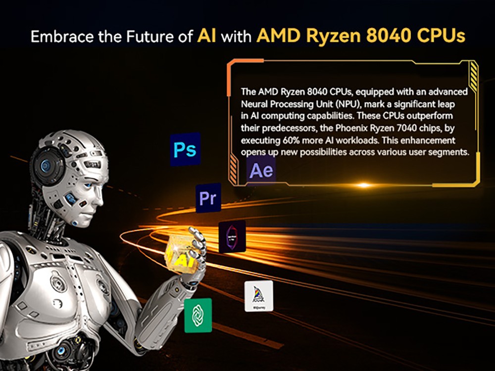 GEEKOM A8 AI Mini PC, AMD Ryzen 7 8845HS 8 Cores Max 5.1GHz, 32GB RAM 1TB SSD, USB3.2 Type-C (8K@30Hz) + USB4.0 Type-C (8K@30Hz) + 2*HDMI 2.0 (4K@60Hz) Four Screen Display, WiFi 6E Bluetooth 5.2, 3*USB3.2 Type-A 1*USB2.0 1*RJ45 1*Headset Jack