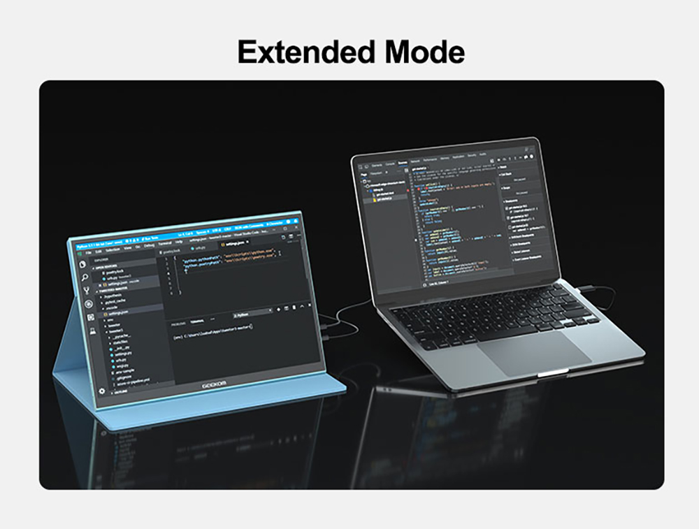 GEEKOM PM16 16-inch Portable Monitor with Smart Cover, 1920*1200 FHD Display, 178 ° Viewing Angle, 800:1 Contrast Ratio, 2* Full-function Type-C, 1*Mini HDMI, External Gaming Monitor for PC, Phone, Tablet, Xbox, PS4, Switch
