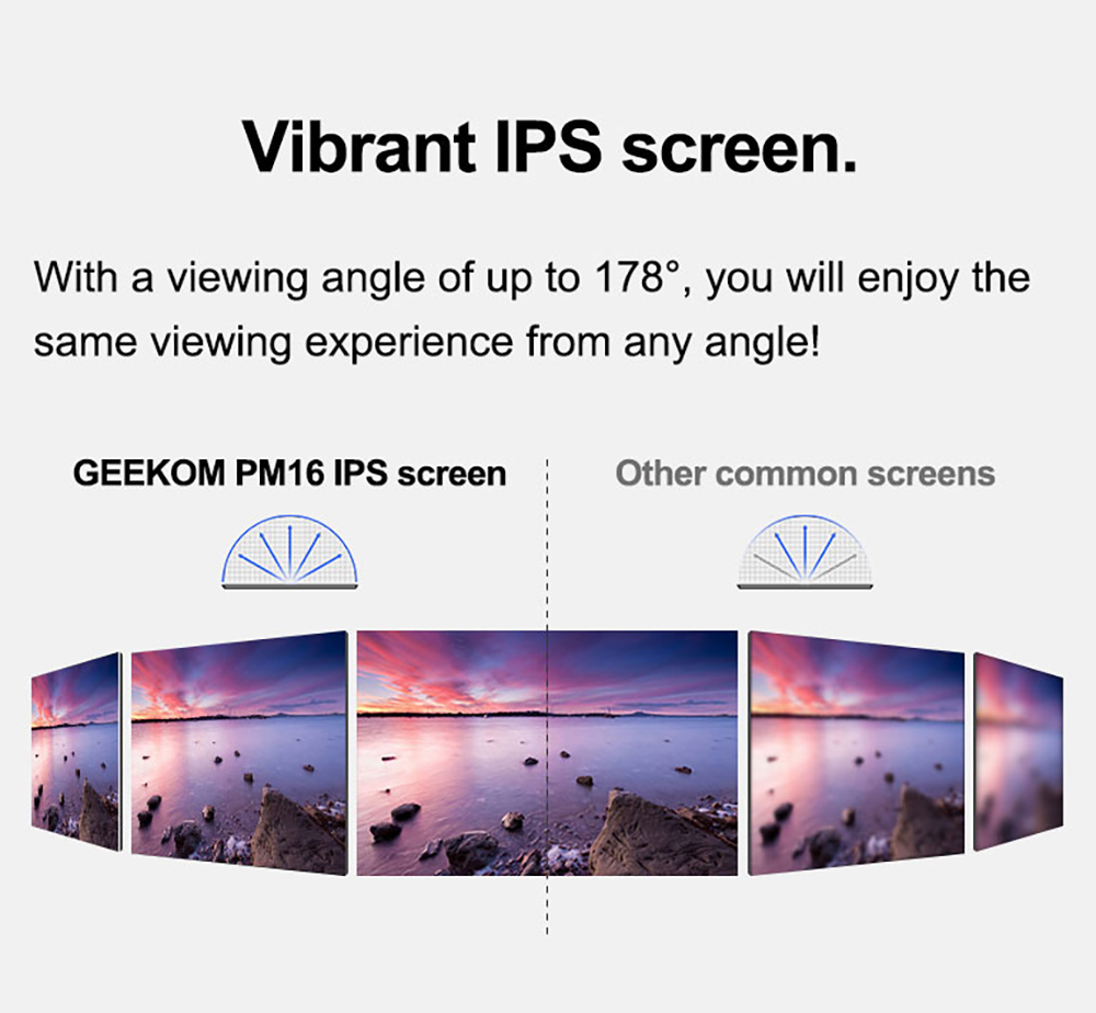 GEEKOM PM16 16-inch Portable Monitor with Smart Cover, 1920*1200 FHD Display, 178 ° Viewing Angle, 800:1 Contrast Ratio, 2* Full-function Type-C, 1*Mini HDMI, External Gaming Monitor for PC, Phone, Tablet, Xbox, PS4, Switch