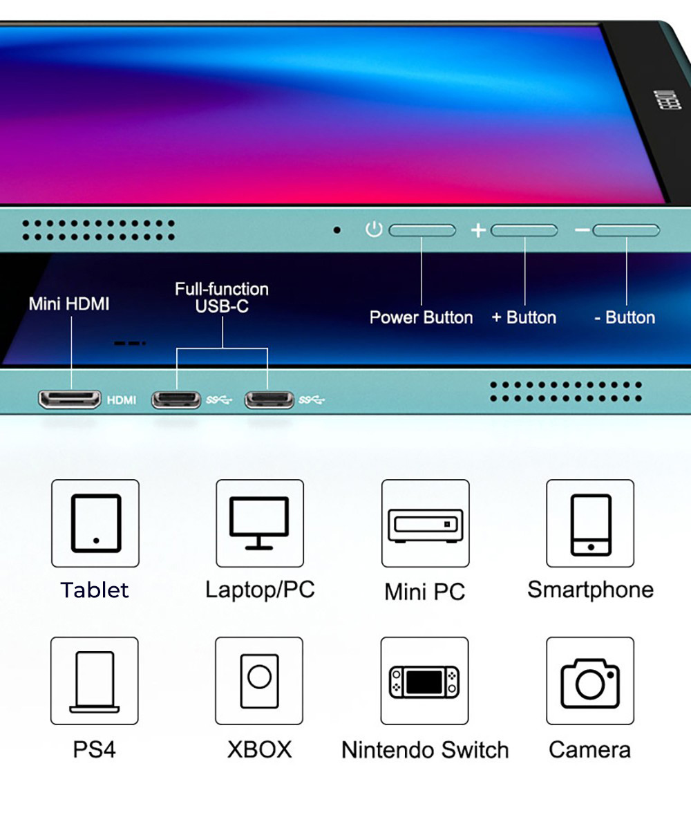 GEEKOM PM16 16-inch Portable Monitor with Smart Cover, 1920*1200 FHD Display, 178 ° Viewing Angle, 800:1 Contrast Ratio, 2* Full-function Type-C, 1*Mini HDMI, External Gaming Monitor for PC, Phone, Tablet, Xbox, PS4, Switch
