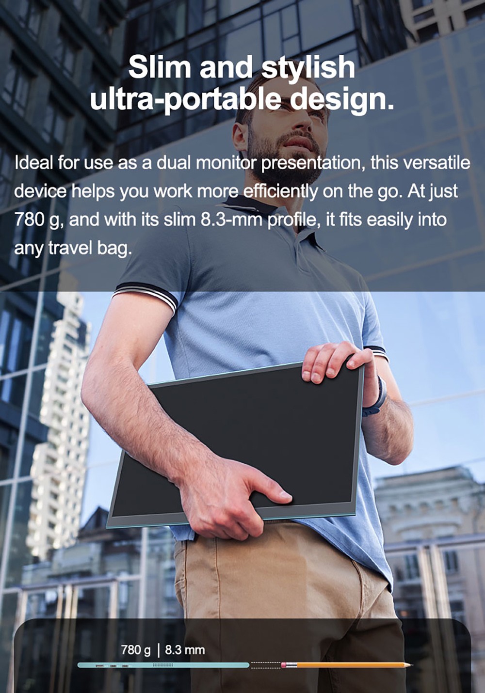 GEEKOM PM16 16-inch Portable Monitor with Smart Cover, 1920*1200 FHD Display, 178 ° Viewing Angle, 800:1 Contrast Ratio, 2* Full-function Type-C, 1*Mini HDMI, External Gaming Monitor for PC, Phone, Tablet, Xbox, PS4, Switch