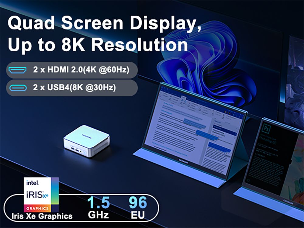 GEEKOM XT12 Pro Mini PC, Intel Core i7-12650H 10 Cores Max 4.7GHz, 32GB RAM 1TB SSD, WiFi 6E Bluetooth 5.2, 2*USB 4 Type-C (8K)+2*HDMI 2.0 (4K) Quad Display, 3*USB 3.2 1*USB 2.0 1*2.5G LAN 1*3.5mm Headphone Jack 1*SD Card Reader