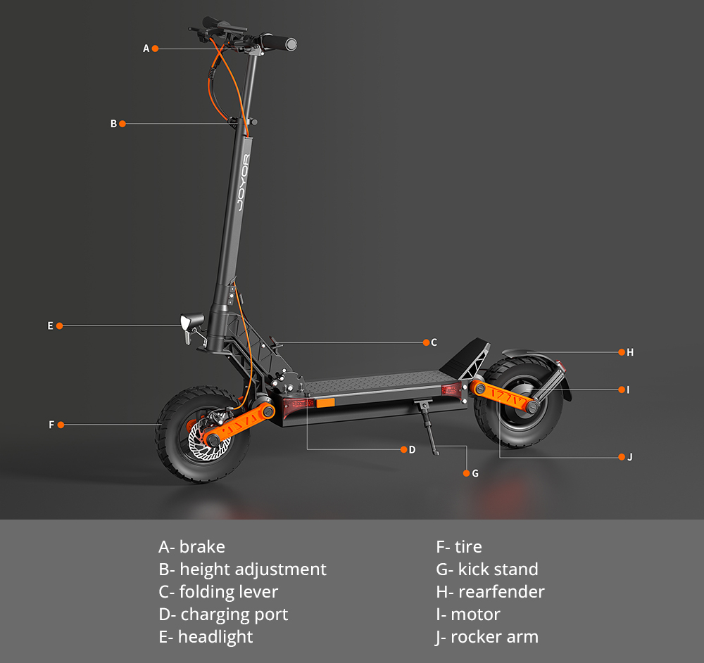 Joyor S8 Electric Scooter, 600W motor, 48V 26AH batéria, 10 palcové pneumatiky, max. rýchlosť 25 km/h, dojazd 90 km, dvojitá mechanická kotúčová brzda