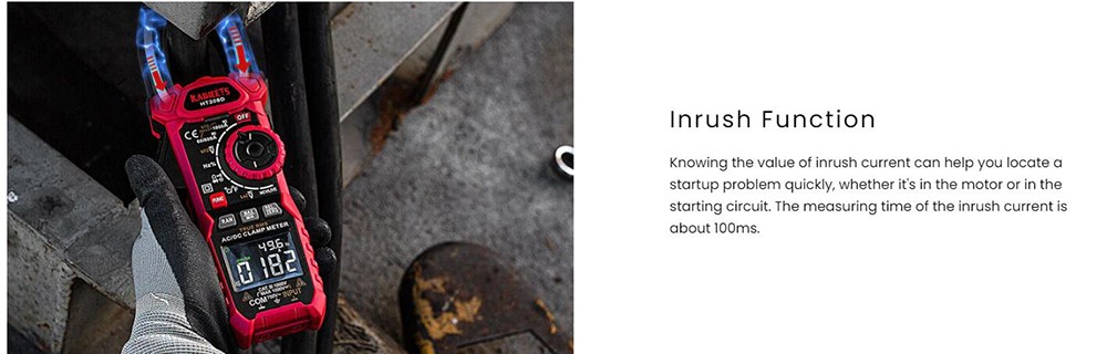 KAIWEETS HT208D Inrush Clamp Meter, 1000A True RMS, VFD, LOZ Mode, 6000 Counts