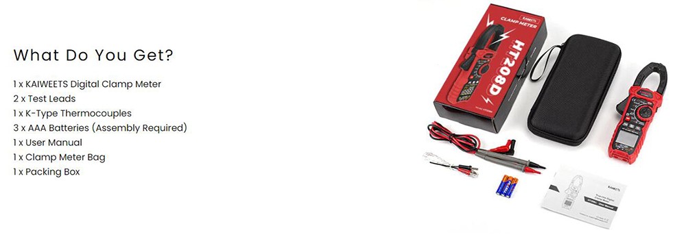 KAIWEETS HT208D Inrush Clamp Meter, 1000A True RMS, VFD, LOZ Mode, 6000 Counts