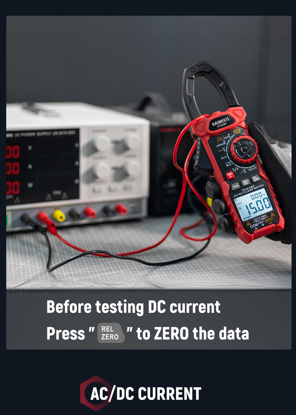 KAIWEETS HT208F Inrush Digital Clamp Meter, 1000A s podsvietením, TRMS 6000 počtov, 15min automatické vypnutie, 38mm veľká čeľusť