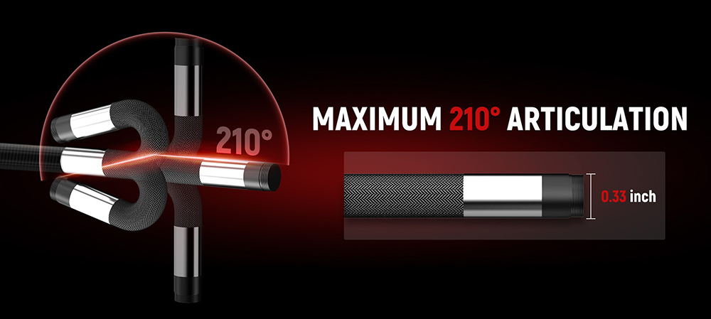 KAIWEETS KBA01 Zwei-Wege-Gelenk-Endoskop, 210&deg; drehbare Kamera, 8 LED-Leuchten, 4,3-Zoll-Display, 1920 x 1080P, IP67 wasserdicht