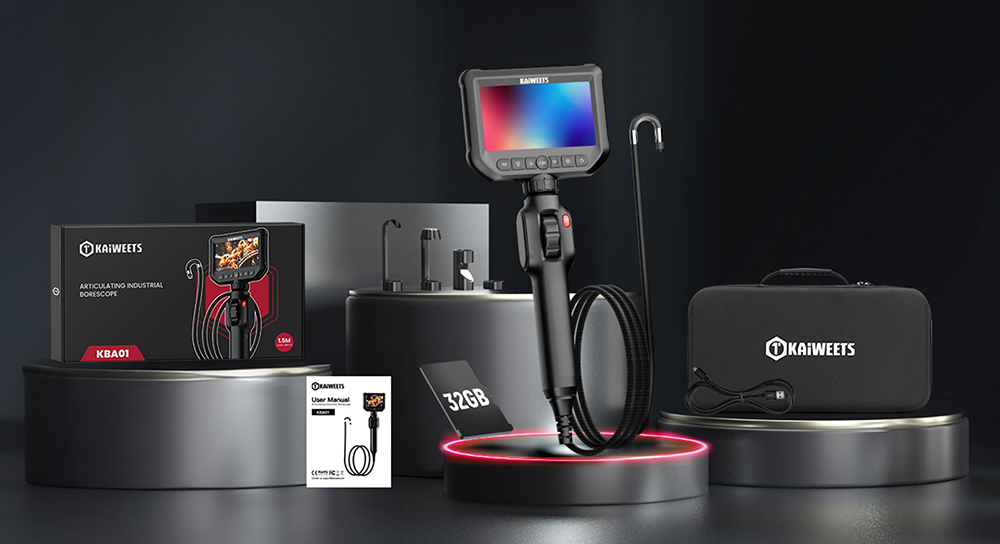 KAIWEETS KBA01 Zwei-Wege-Gelenk-Endoskop, 210&deg; drehbare Kamera, 8 LED-Leuchten, 4,3-Zoll-Display, 1920 x 1080P, IP67 wasserdicht