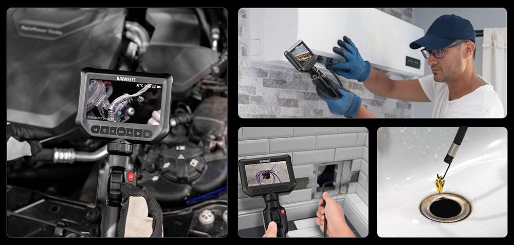 KAIWEETS KBA01 Two-Way Articulating Borescope, 210&deg; Rotatable Camera, 8 LED Lights, 4.3inch Display, 1920*1080P, IP67 Waterproof