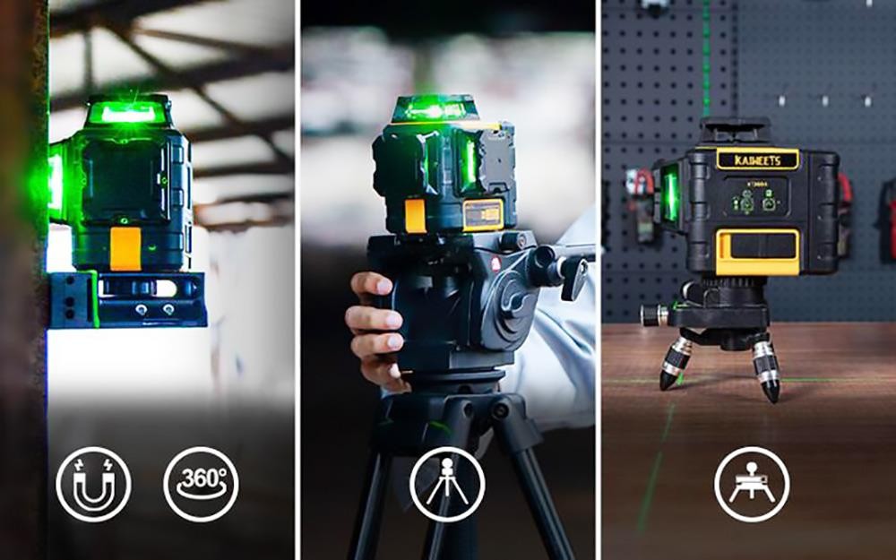 KAIWEETS KT360A 3*360 Self Leveling Laser Level, for Picture Hanging, Horizontal/Vertical Line Laser
