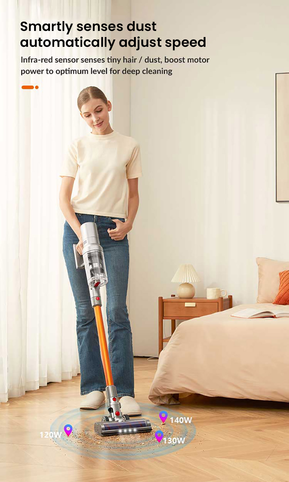 Liectroux i10 Cordless Stick Vacuum Cleaner, Smart Dust Sensing, 250W BLDC, 27kPa Suction, Colorful Touch Screen, LED Front Light, 45mins Runtime, for Carpet, Floor, Car &; Pet Hair