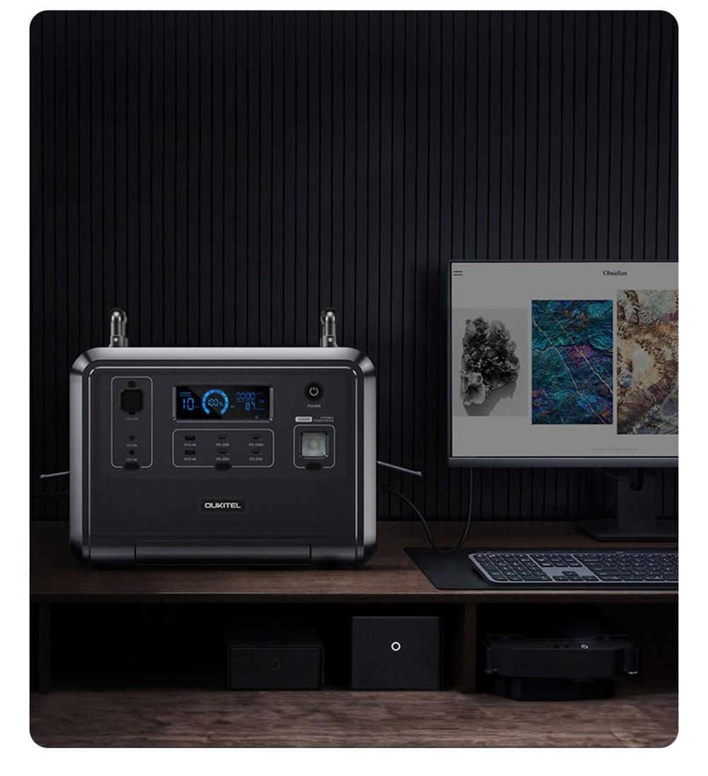 OUKITEL P1201 Portable Power Station, 960Wh LiFePo4 Akku, 3500+Lebensdauer, 1200W AC Ausgang, 500W Max Solarladung, 2400W Surge, 11 Ausg&auml;nge, LED Licht