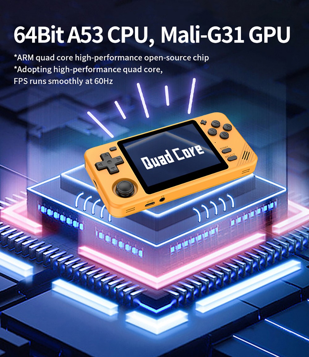 Powkiddy RGB10X Handheld Game Console, Open Source Linux, 3.5-inch 640*480 IPS Screen, 64GB TF Card, 64-bit 3D Simulators, 6 Hours Autonomy - Grey