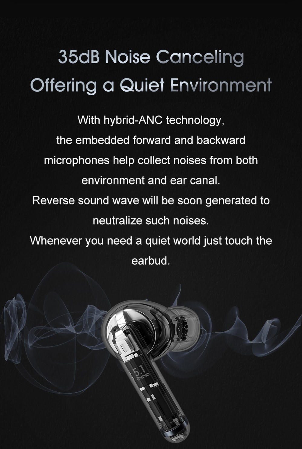 QCY HT03 ANC TWS Earbuds, Bluetooth 5.1