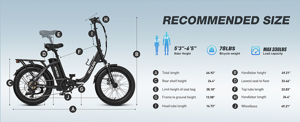 Vitilan U3 Electric Bike, 750W motor, 48V 13AH batéria, 20*4.0-palcové pneumatiky, max. rýchlosť 45 km/h, max. dojazd 65 km, mechanické kotúčové brzdy, odpružená predná vidlica, Shimano 7 rýchlostí, LCD displej - čierny