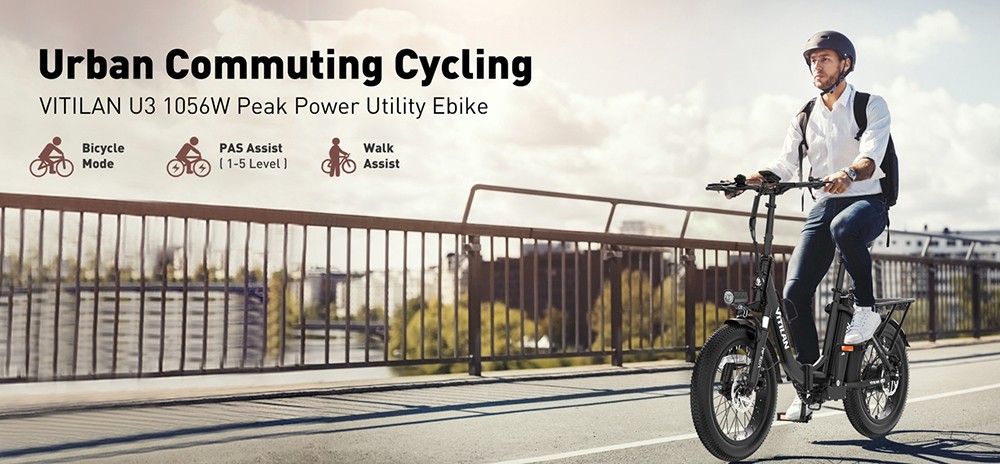 Vitilan U3 Electric Bike, 750W Motor, 48V 13AH Battery, 20*4.0-palcové pneumatiky, max. rýchlosť 45 km/h, max. dojazd 65 km, mechanické kotúčové brzdy, odpružená predná vidlica, Shimano 7 rýchlostí, LCD displej - biely