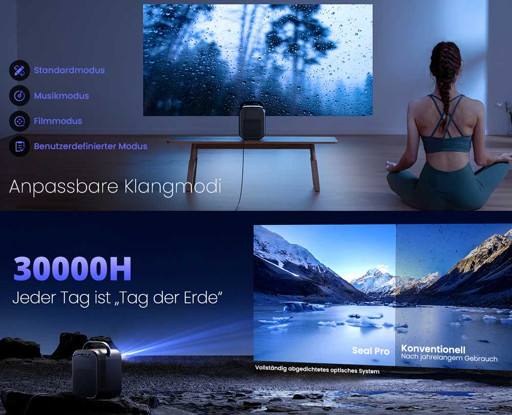 [Netflix és Google TV tanúsítvánnyal] ETOE Seal Pro projektor, 1000 ANSI, Google TV, Dolby Audio tanúsítvánnyal, natív 1080P, automatikus trapézkorrekció, 2 x 10 W-os hangszóró, beépített Chromecast, Google Asszisztens