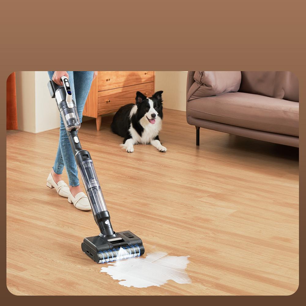 JIMMY PW11 Pro 4-in-1 kabelloser Staubsauger und Waschmaschine, 460 W Leistung, doppelte Reinigung mit zwei B&uuml;rstenrollen, schnelles Trocknen mit Hei&szlig;luft, LED-Display, 180&deg; flaches Design &ndash; EU-Stecker (Silber-Schwarz)