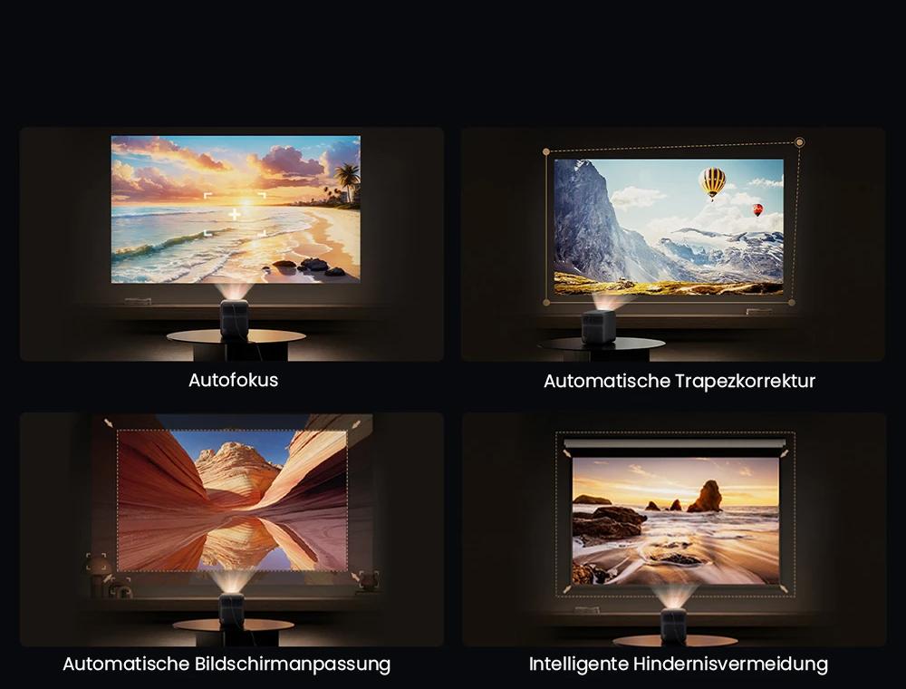 Wanbo Mozart 1 Pro LCD-Beamer, 900 ANSI, Native 1080P, Android TV 11, Autofokus, Objektvermeidung &ndash; EU-Stecker