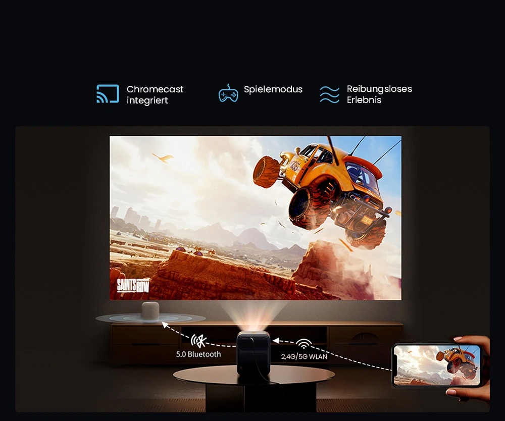 Wanbo Mozart 1 Pro LCD-Beamer, 900 ANSI, Native 1080P, Android TV 11, Autofokus, Objektvermeidung &ndash; EU-Stecker