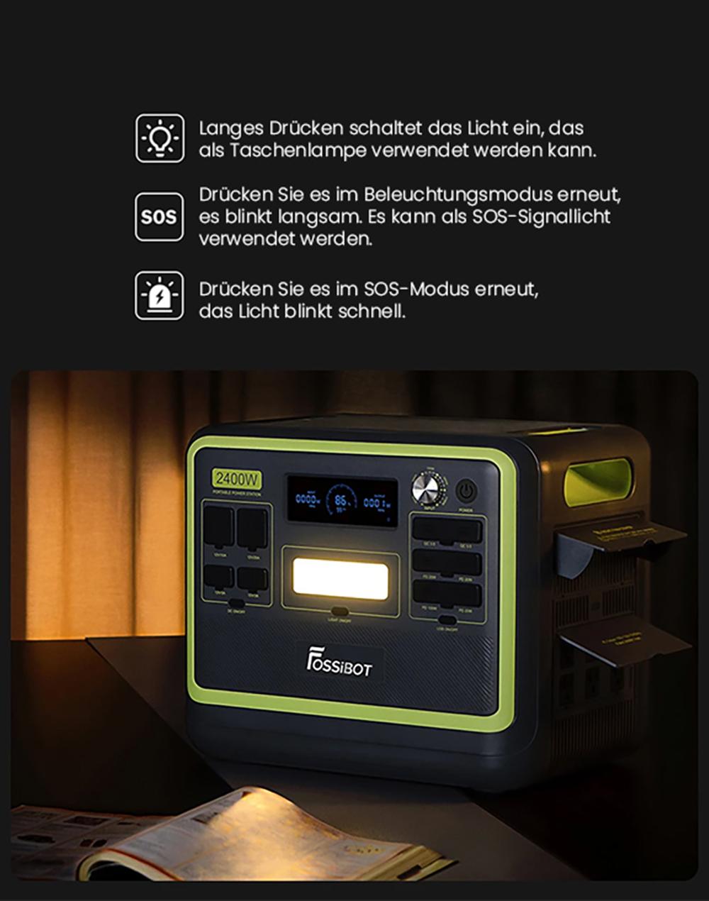 FOSSiBOT F2400 Tragbare Powerstation, 2048 Wh LiFePO4-Akku, 2400 W Ausgangsleistung, Solargenerator, 16 Ausgangsanschl&uuml;sse &ndash; Gr&uuml;n